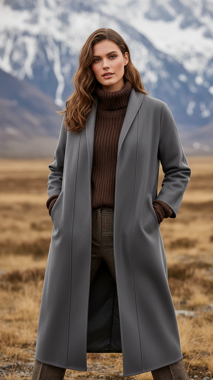 Diane  - Women's Structured Longline Coat with High Collar
