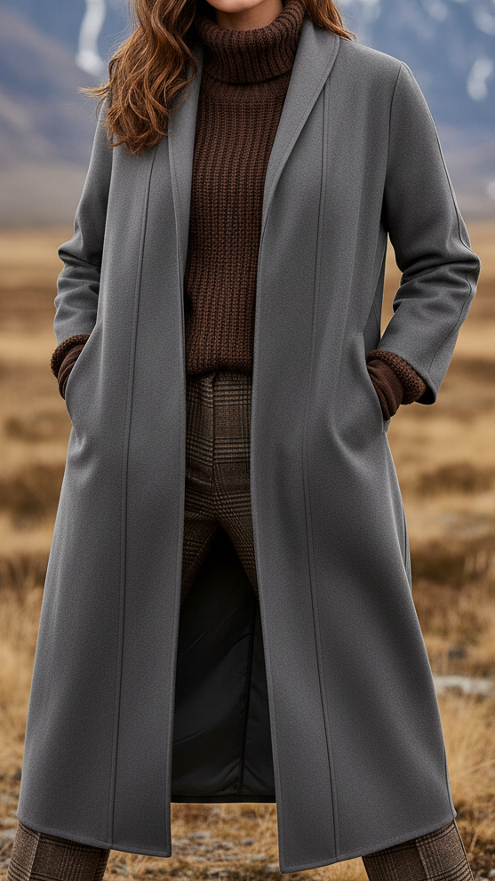 Diane  - Women's Structured Longline Coat with High Collar