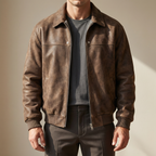 Diego - Men's Lambskin Bomber Jacket with Knit Cuffs