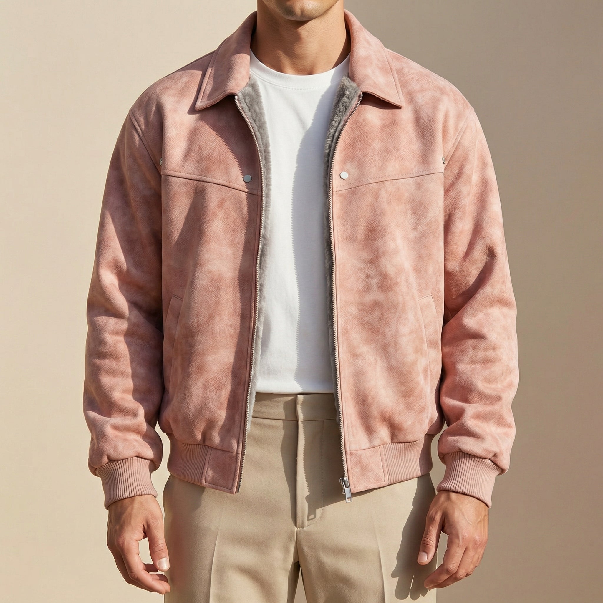 Diego - Men's Lambskin Bomber Jacket with Knit Cuffs