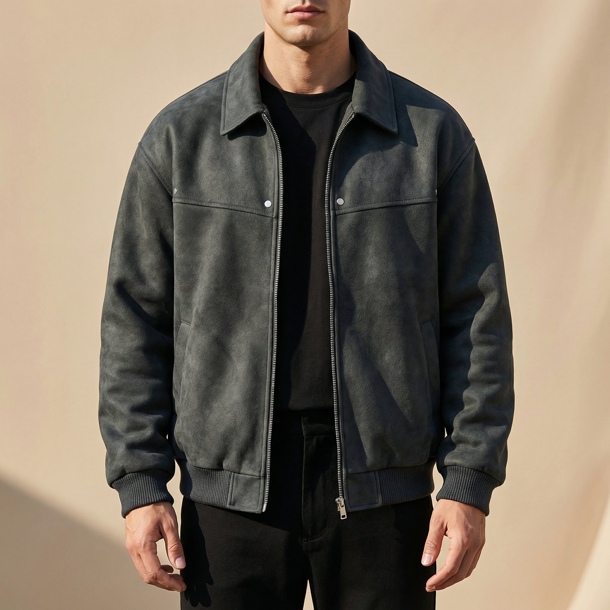 Diego - Men's Lambskin Bomber Jacket with Knit Cuffs