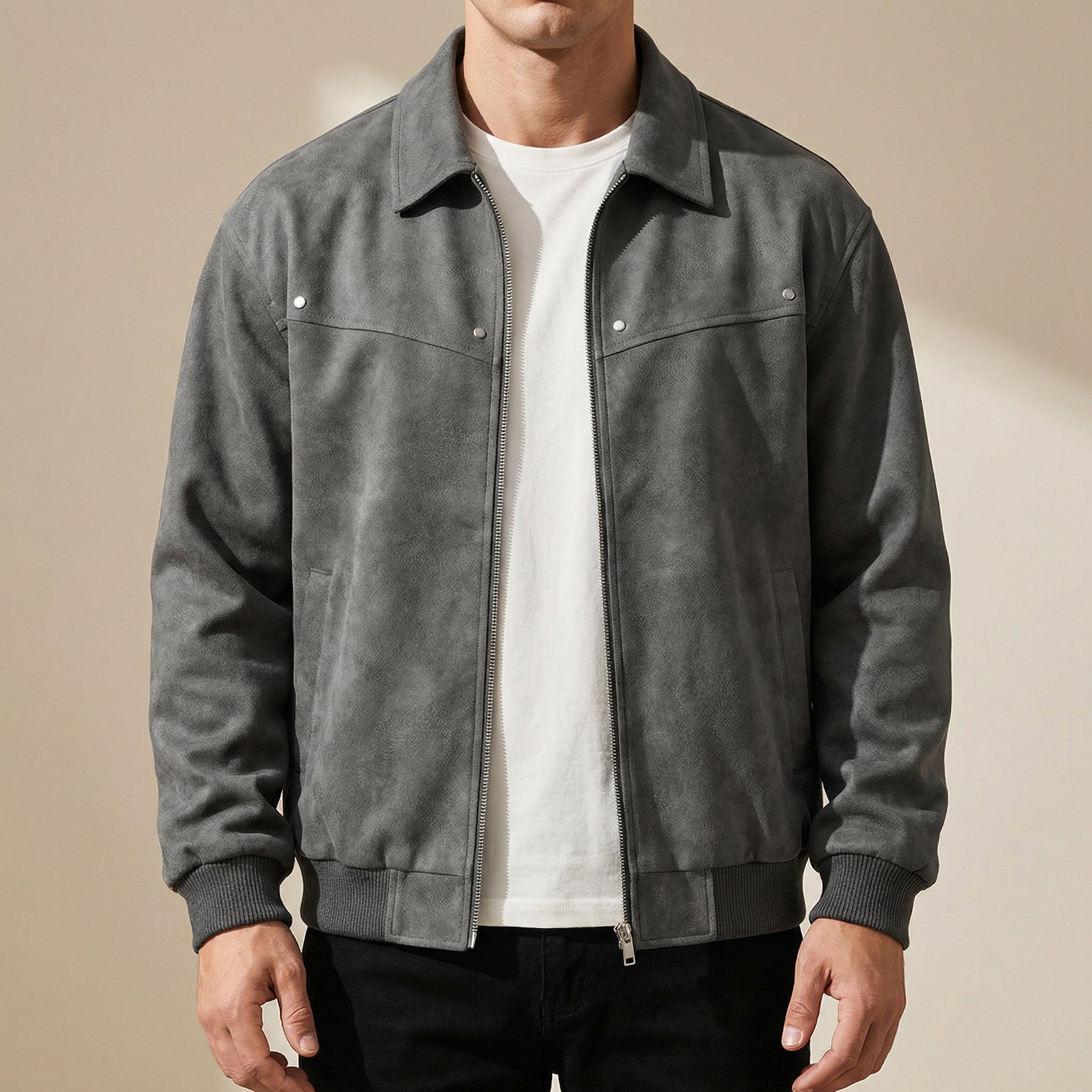 Diego - Men's Lambskin Bomber Jacket with Knit Cuffs