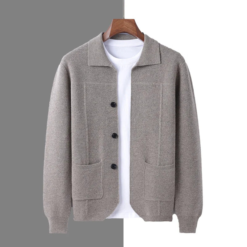 Dominik - Men's Collared Merino Wool Cardigan with Button Closure