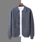 Dominik - Men's Collared Merino Wool Cardigan with Button Closure