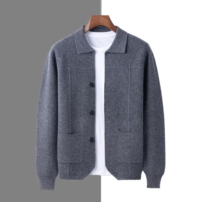 Dominik - Men's Collared Merino Wool Cardigan with Button Closure