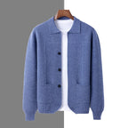 Dominik - Men's Collared Merino Wool Cardigan with Button Closure