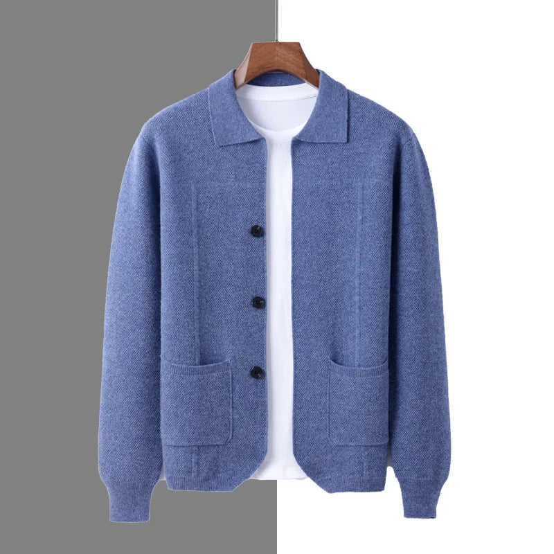 Dominik - Men's Collared Merino Wool Cardigan with Button Closure