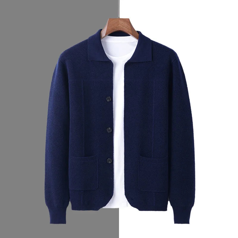 Dominik - Men's Collared Merino Wool Cardigan with Button Closure