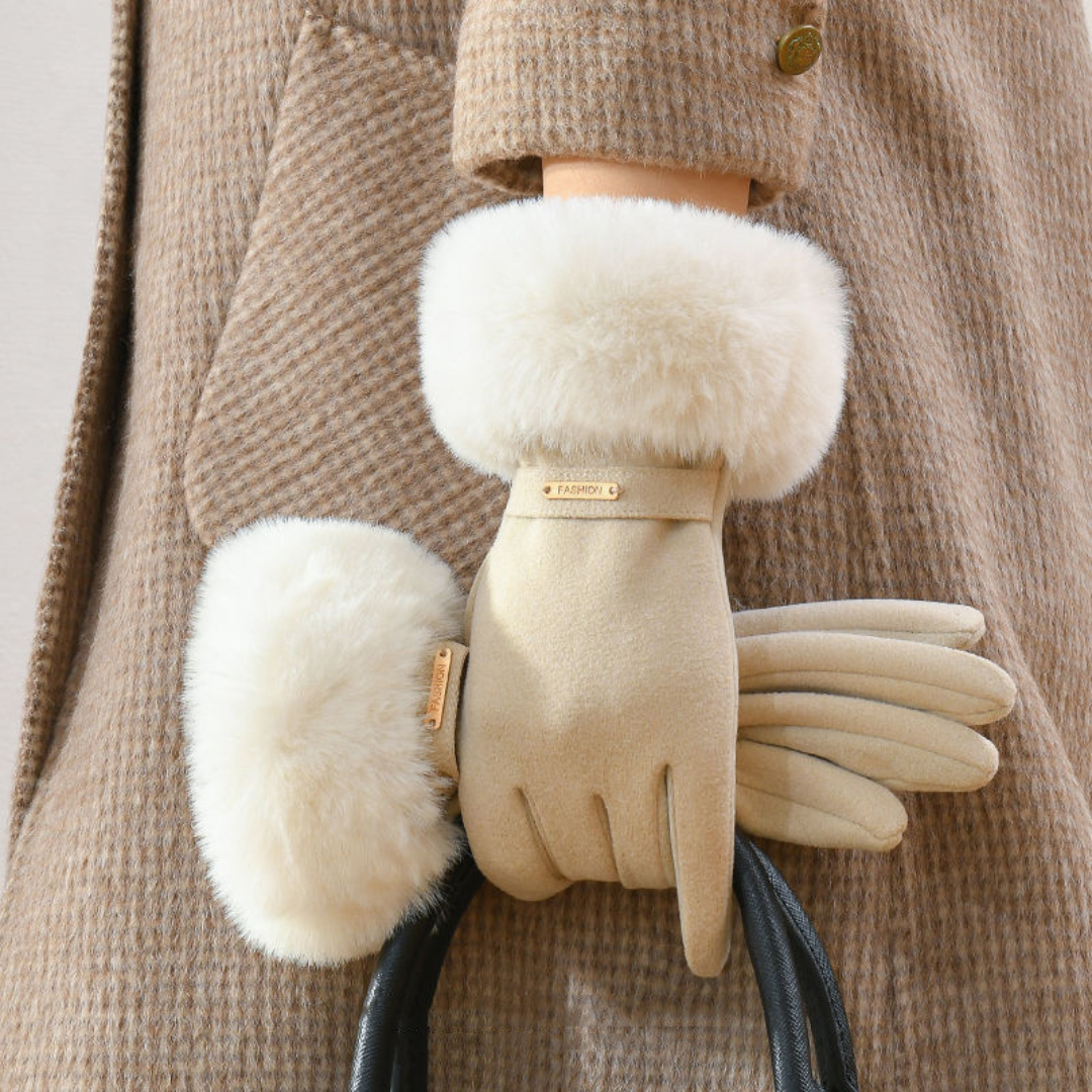 Elianna - Women's Faux-Fur Trimmed Gloves with Wrist Strap