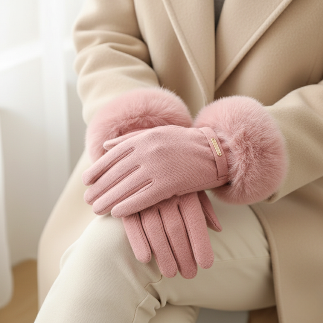 Elianna - Women's Faux-Fur Trimmed Gloves with Wrist Strap