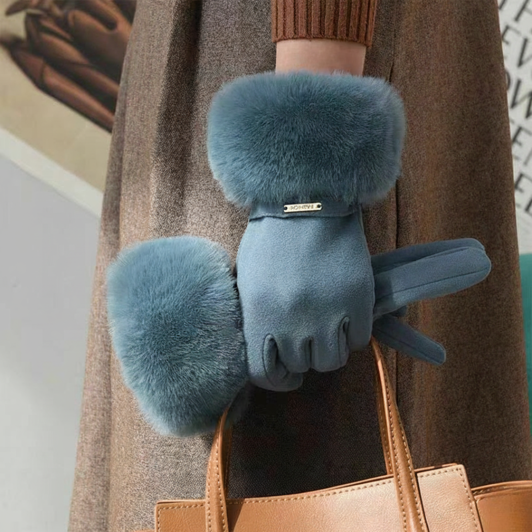 Elianna - Women's Faux-Fur Trimmed Gloves with Wrist Strap