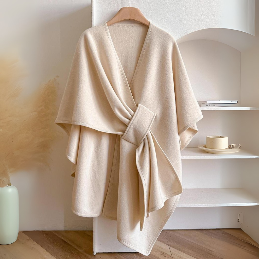 Elodie - Women's Draped Wrap Shawl with Self-Tie Belt