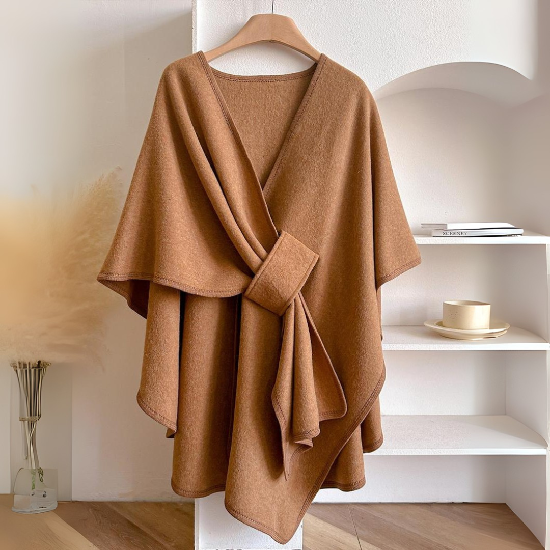 Elodie - Women's Draped Wrap Shawl with Self-Tie Belt
