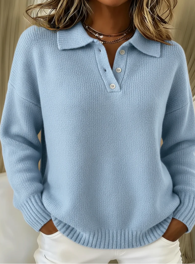 Ember - Women's Polo-Collar Button-Front Ribbed Sweater