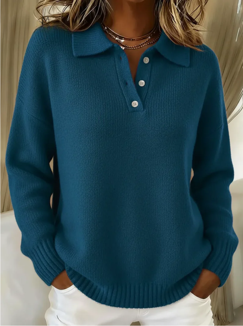 Ember - Women's Polo-Collar Button-Front Ribbed Sweater