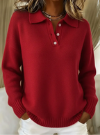 Ember - Women's Polo-Collar Button-Front Ribbed Sweater