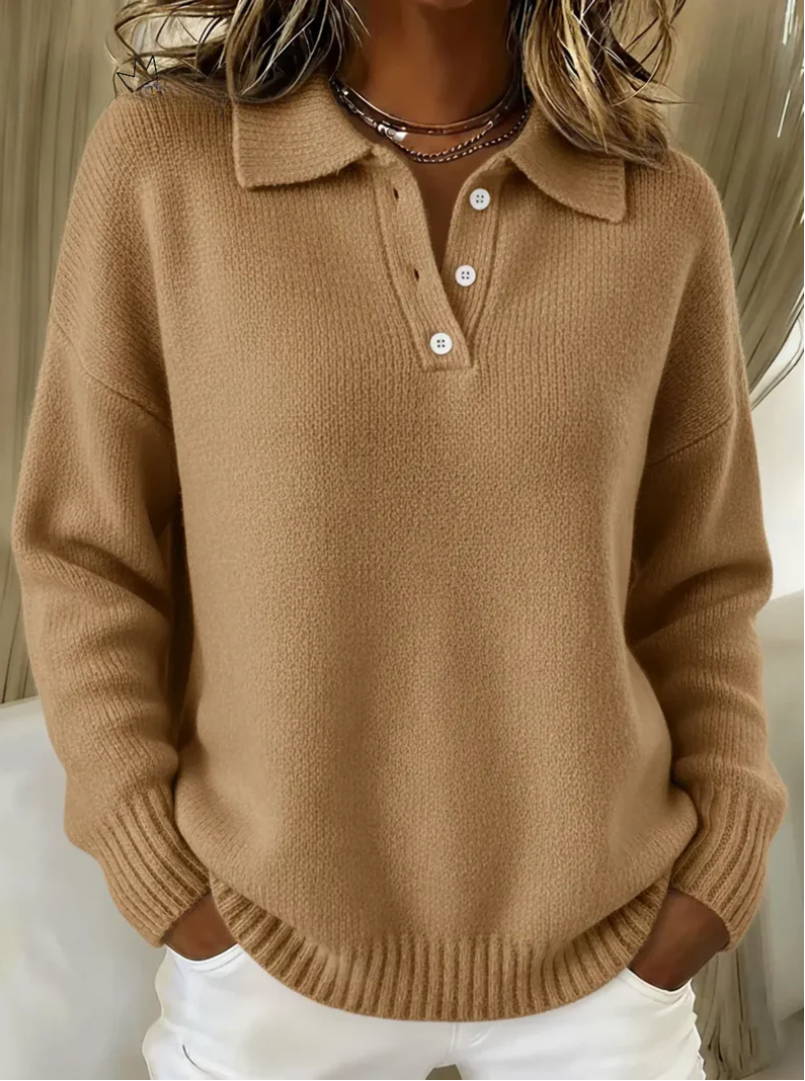 Ember - Women's Polo-Collar Button-Front Ribbed Sweater