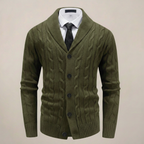 Emil - Men's Button-Front Cable-Knit Cardigan with Shawl Collar