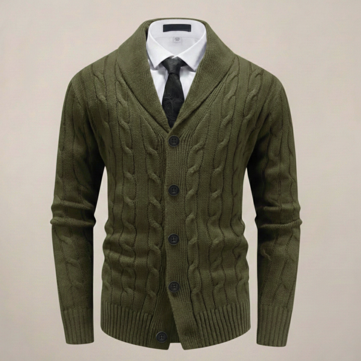 Emil - Men's Button-Front Cable-Knit Cardigan with Shawl Collar