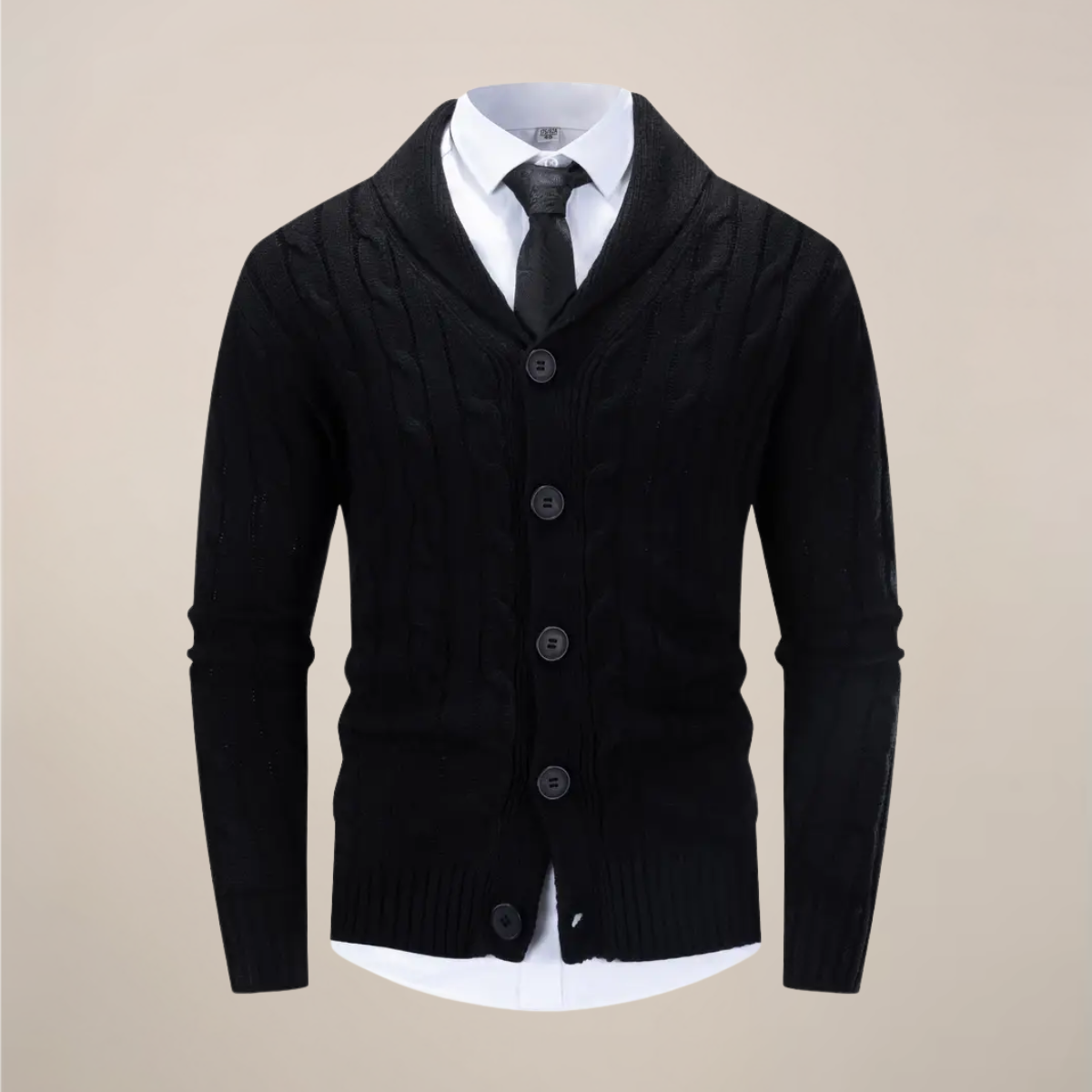 Emil - Men's Button-Front Cable-Knit Cardigan with Shawl Collar