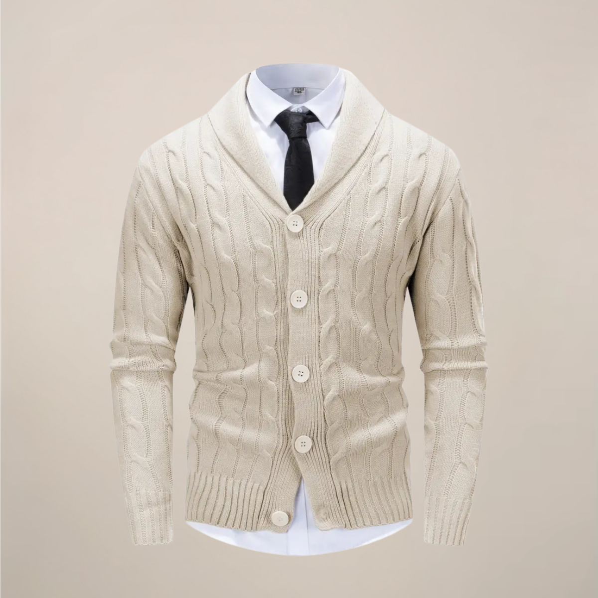 Emil - Men's Button-Front Cable-Knit Cardigan with Shawl Collar