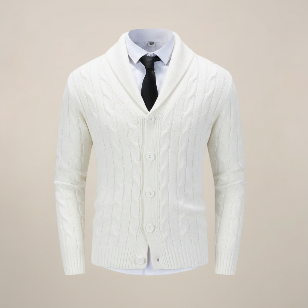 Emil - Men's Button-Front Cable-Knit Cardigan with Shawl Collar
