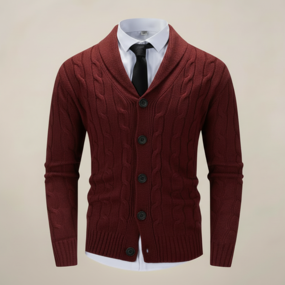 Emil - Men's Button-Front Cable-Knit Cardigan with Shawl Collar