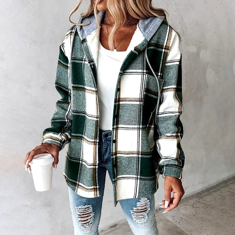 Enid - Women's Plaid Oversized Button-Down Hoodie Jacket 2