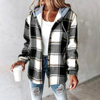 Enid - Women's Plaid Oversized Button-Down Hoodie Jacket 3