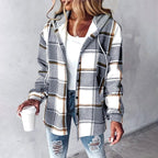 Enid - Women's Plaid Oversized Button-Down Hoodie Jacket 4