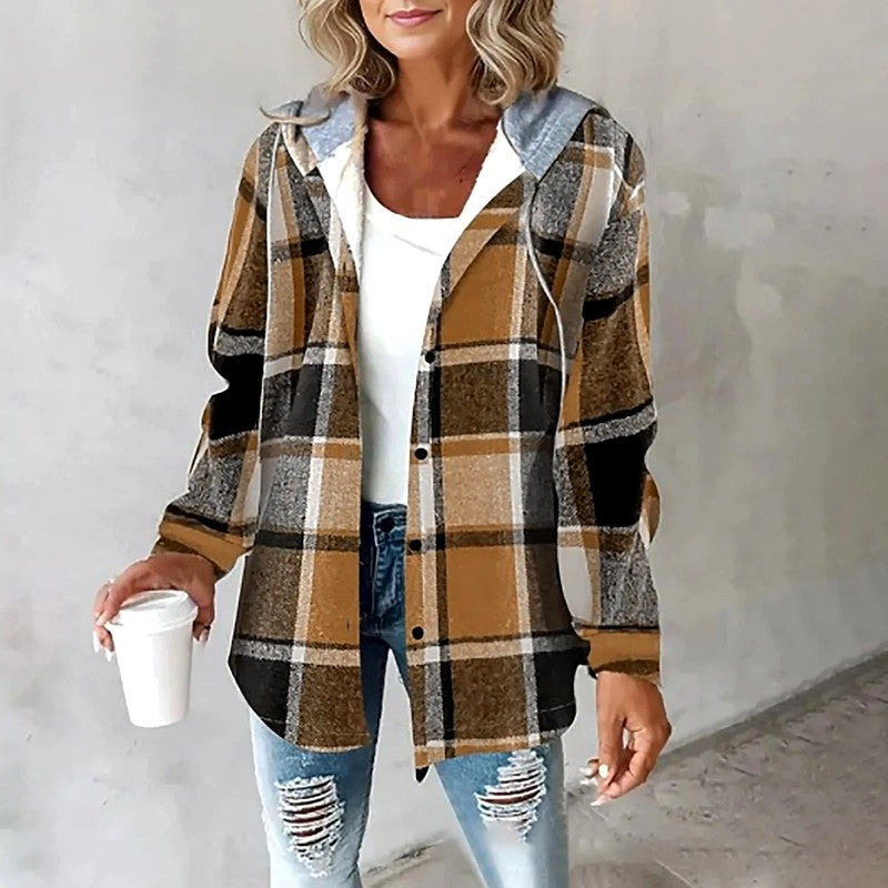 Enid - Women's Plaid Oversized Button-Down Hoodie Jacket 5