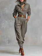 Estelle - Women's Relaxed Linen-Cotton Jumpsuit with Shirt Collar