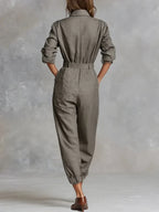 Estelle - Women's Relaxed Linen-Cotton Jumpsuit with Shirt Collar