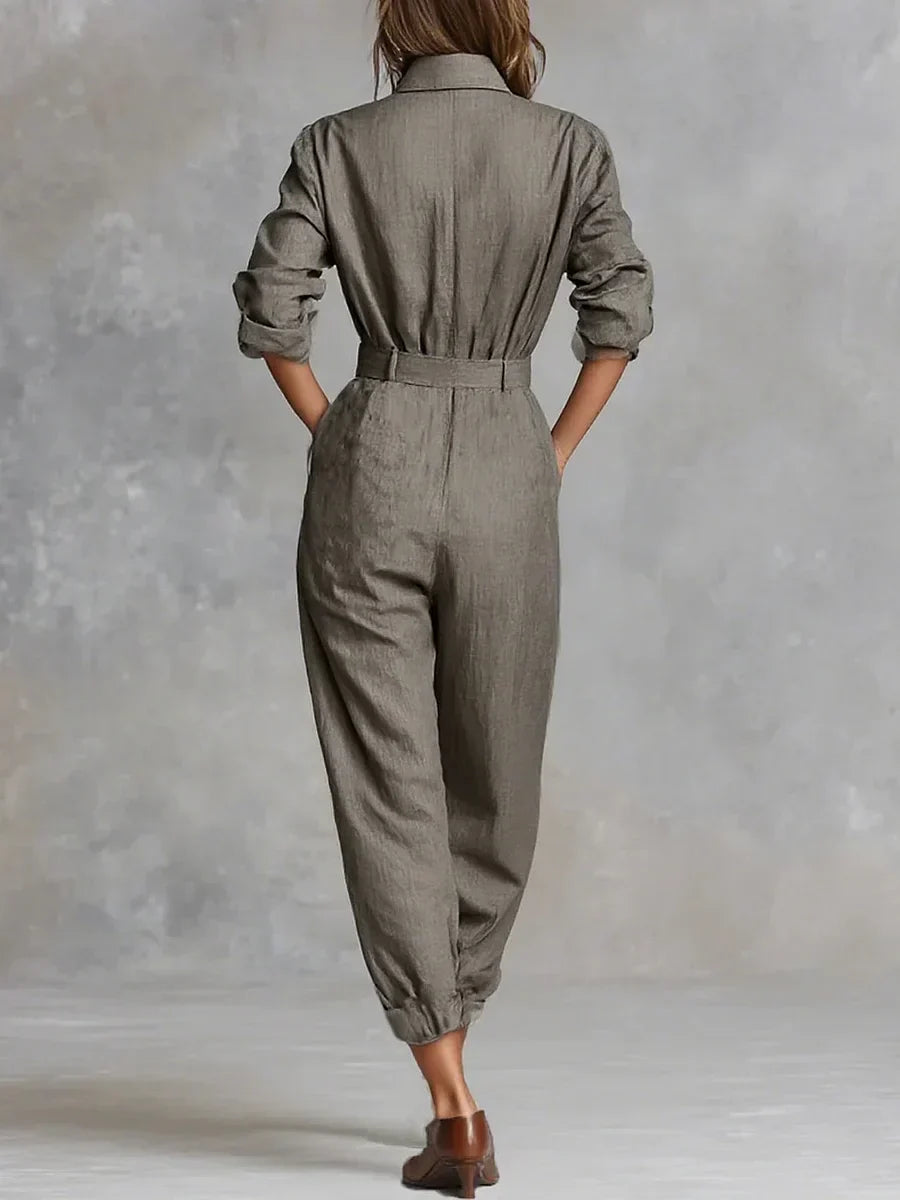 Estelle - Women's Relaxed Linen-Cotton Jumpsuit with Shirt Collar
