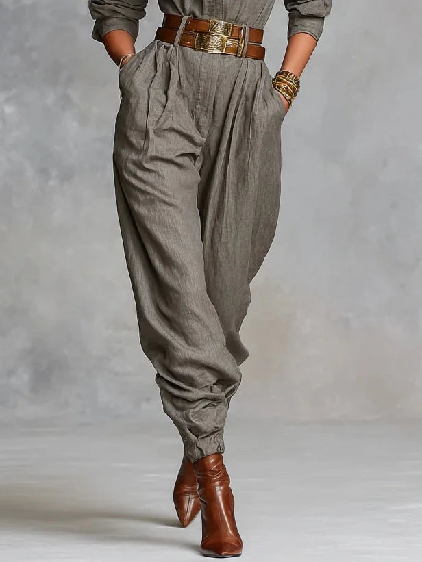 Estelle - Women's Relaxed Linen-Cotton Jumpsuit with Shirt Collar