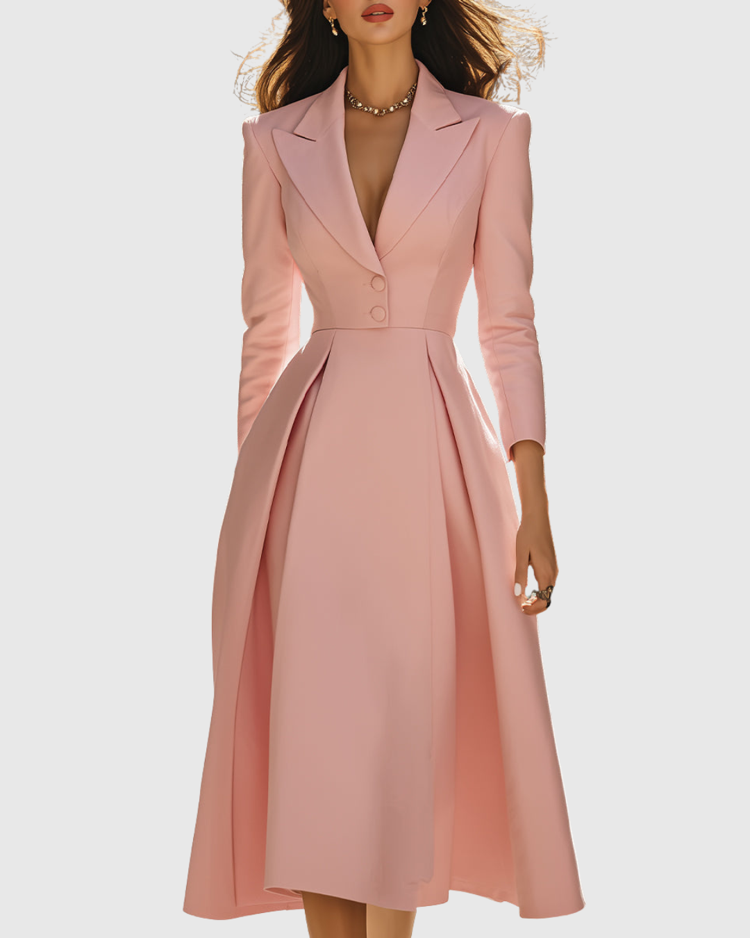Esther - Women's Double-Button Lapel A-Line Midi Dress