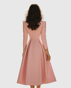 Esther - Women's Double-Button Lapel A-Line Midi Dress
