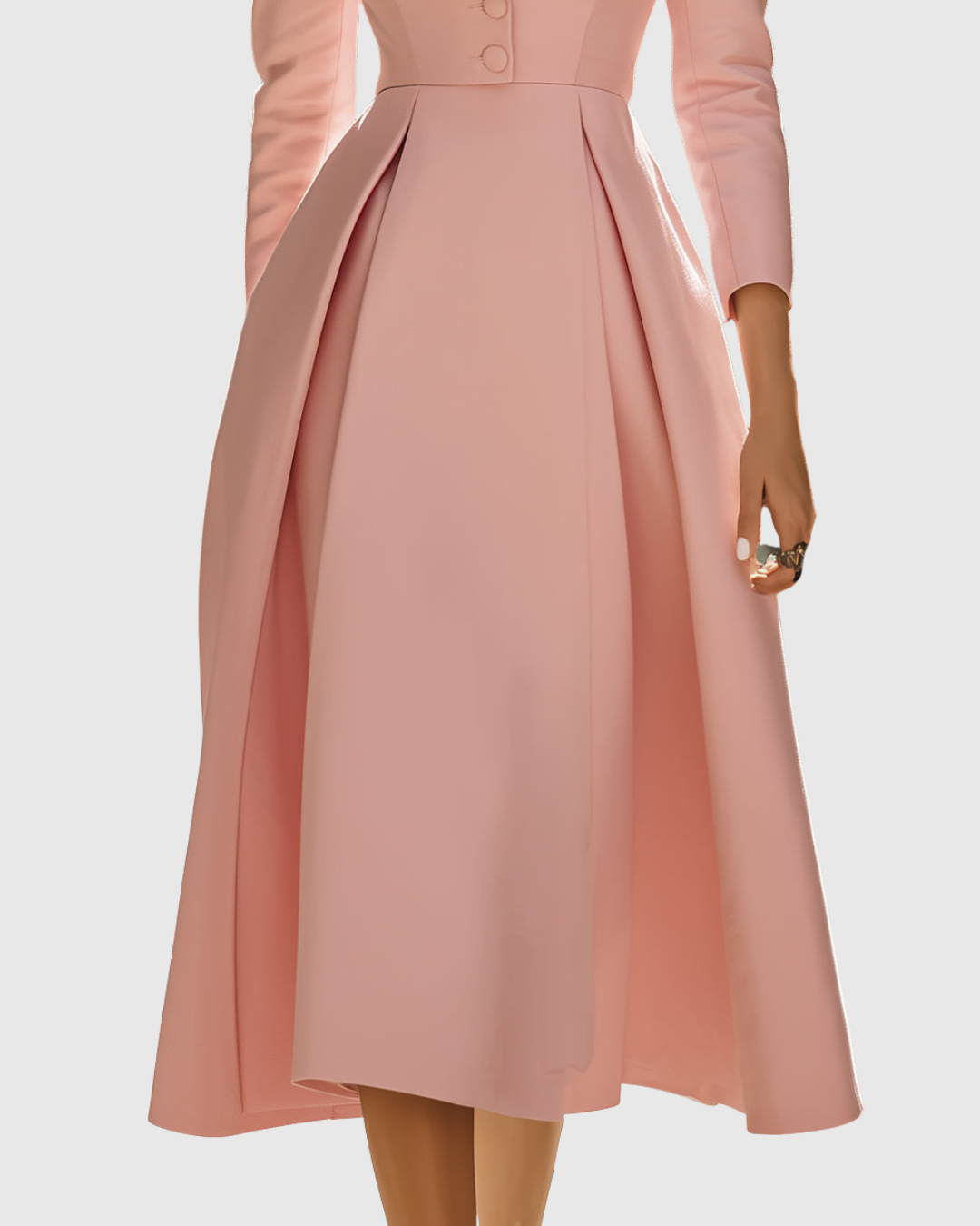 Esther - Women's Double-Button Lapel A-Line Midi Dress