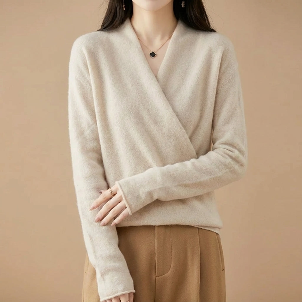 Eulalia - Women's Crossover V-Neck Wool Wrap Sweater
