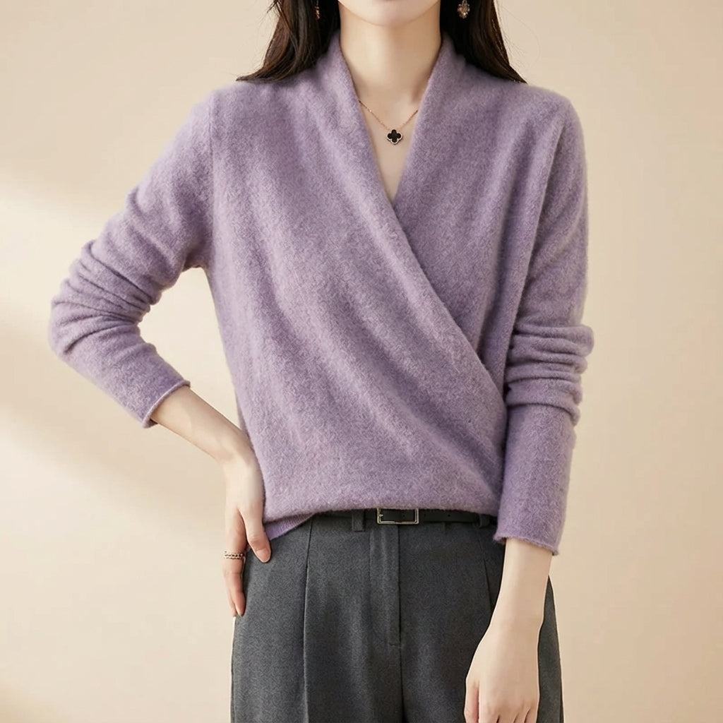 Eulalia - Women's Crossover V-Neck Wool Wrap Sweater
