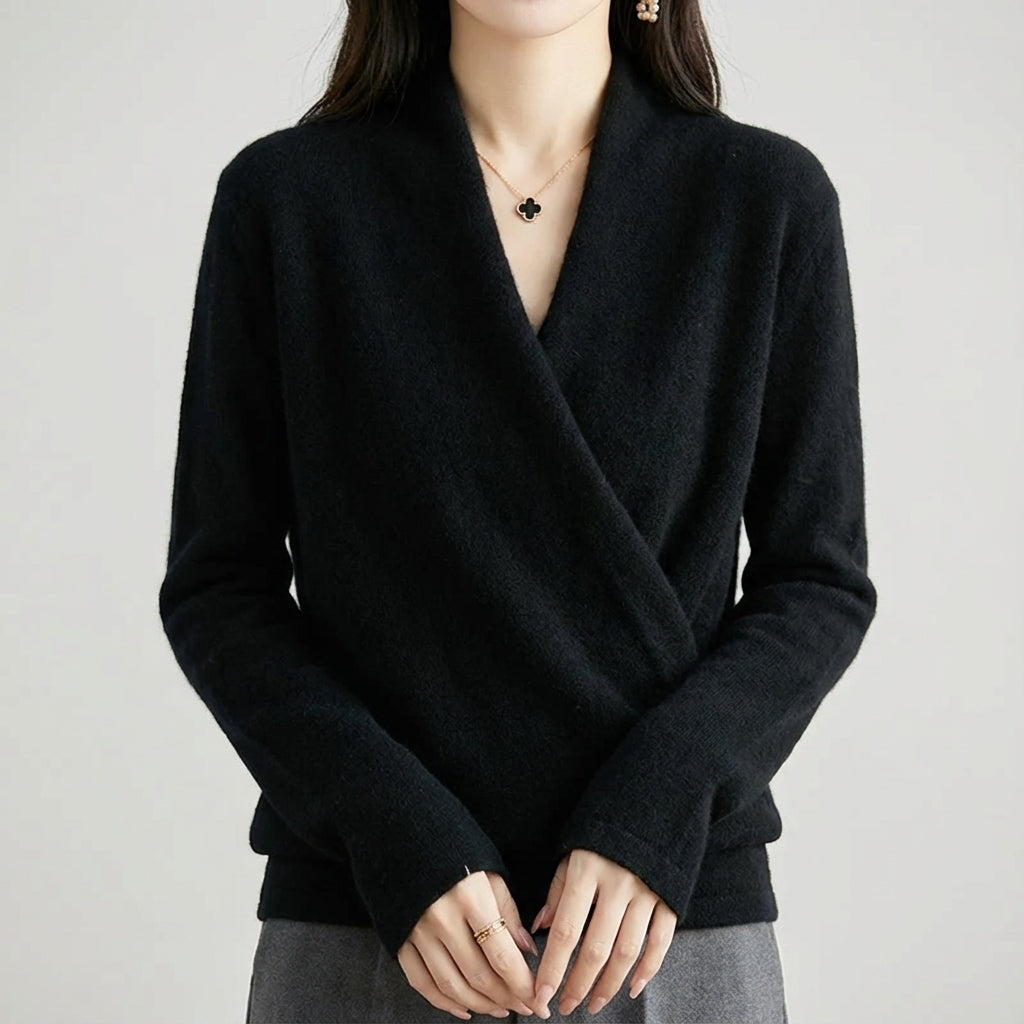 Eulalia - Women's Crossover V-Neck Wool Wrap Sweater