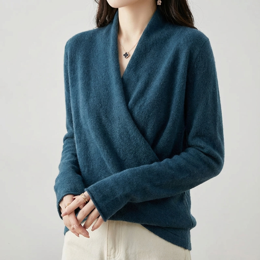 Eulalia - Women's Crossover V-Neck Wool Wrap Sweater