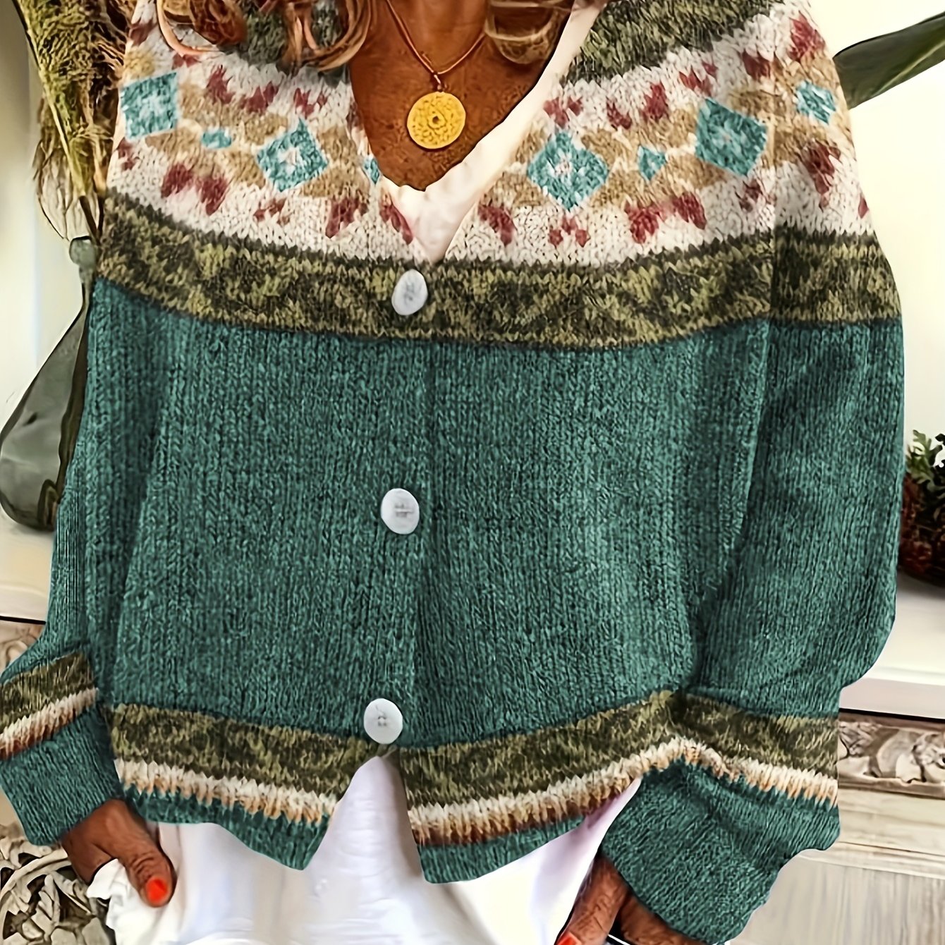 Eve - Women's Fair Isle Button-Front Cardigan