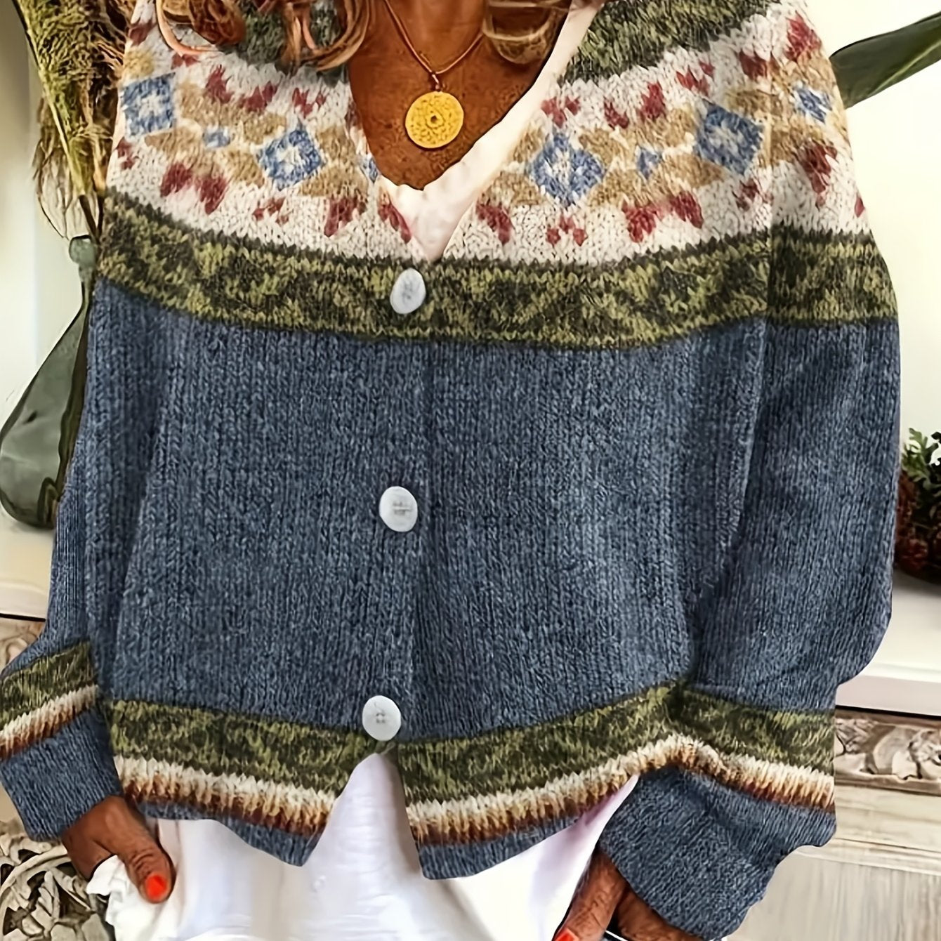 Eve - Women's Fair Isle Button-Front Cardigan