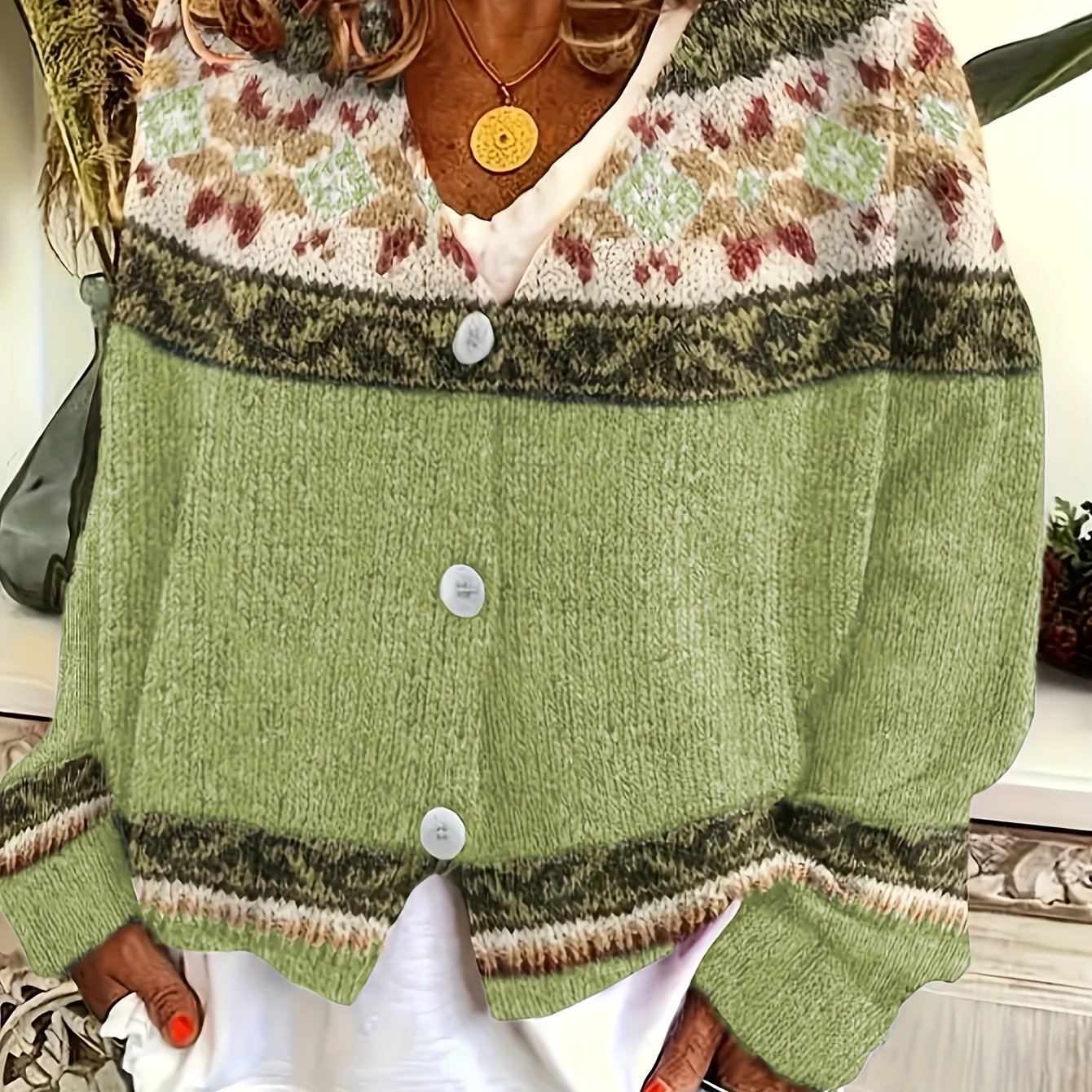 Eve - Women's Fair Isle Button-Front Cardigan