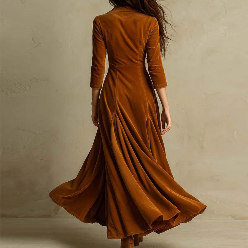 Eve - Women's Velvet Maxi Dress with Tailored Bodice and Button Front