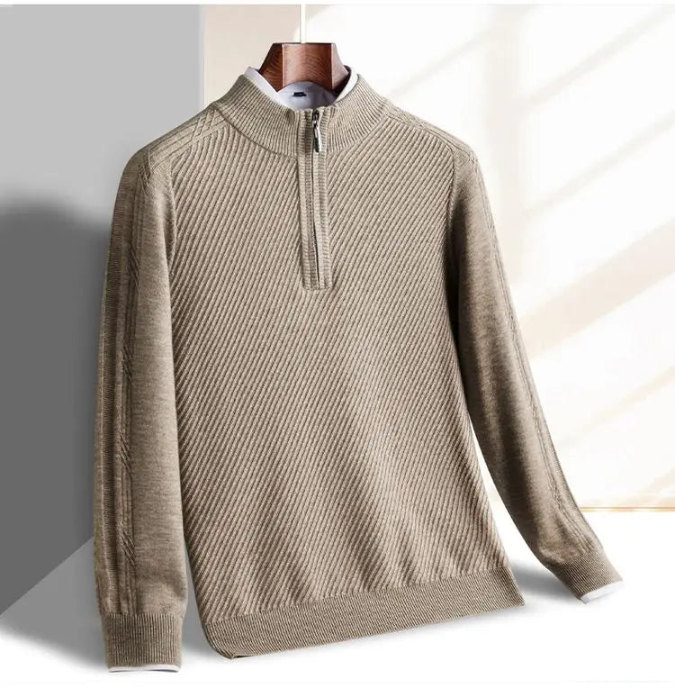 Everett - Men's Quarter-Zip Stand-Collar Ribbed Sweater