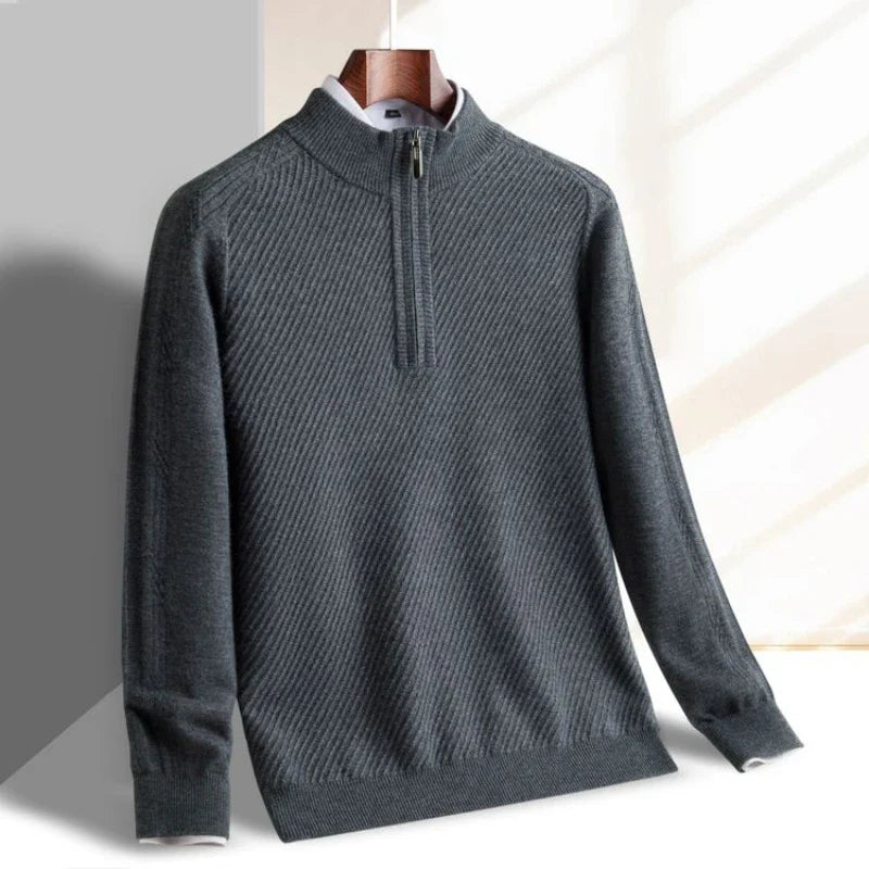 Everett - Men's Quarter-Zip Stand-Collar Ribbed Sweater