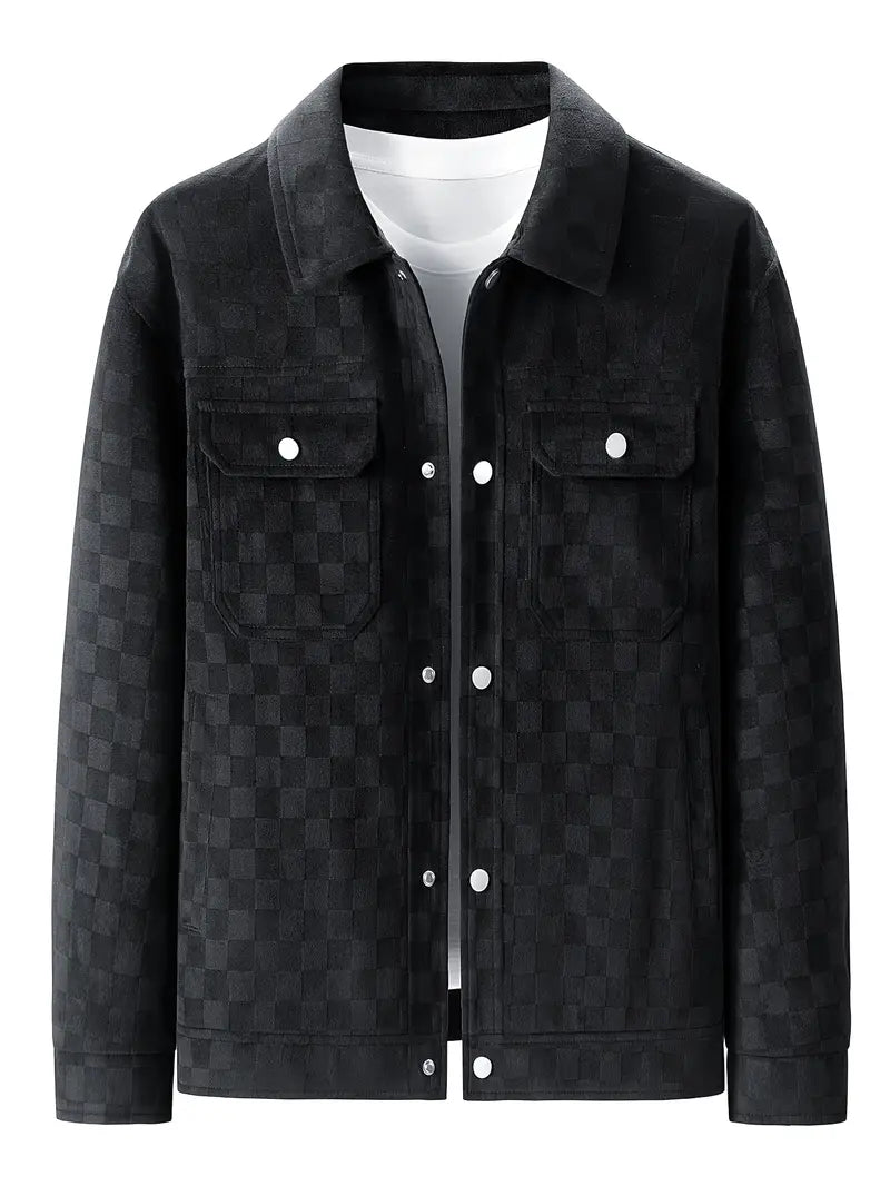 Everette - Men's Checkered Velour Jacket with Snap Cuffs