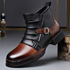 Fabian - Men's Two-Tone Leather Ankle Boots with Buckle Accent